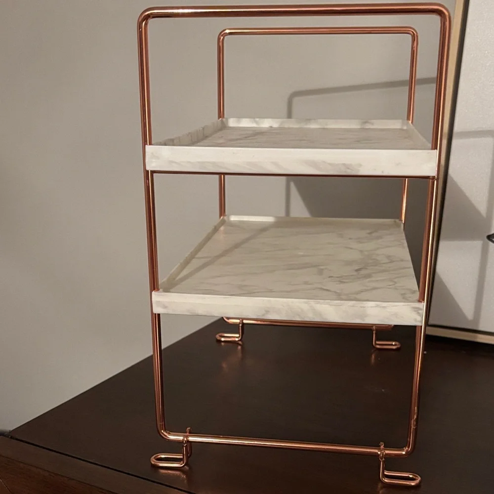 Marble plastic and Copper Two-Tier Shelf